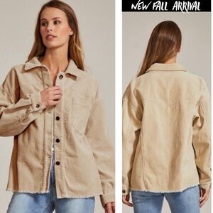 New Fall Lightweight Corduroy Shacket With Raw  Hem